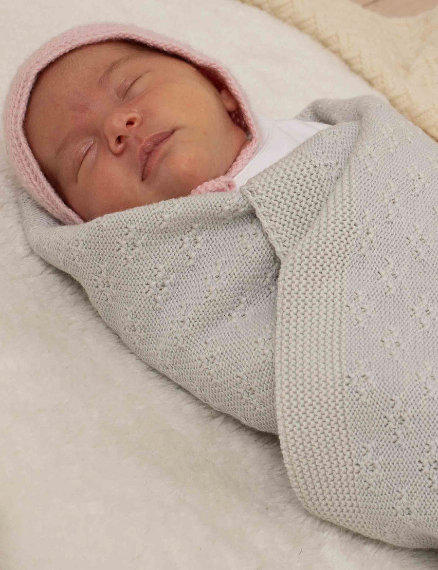 Babydecke eine Seite Bio-Baumwolle, andere Seite Merino-Schurwolle – hellgrau der